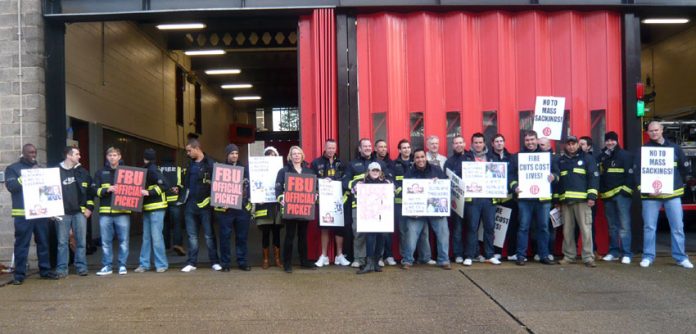 Striking firefighters out in force on the picket line at Holloway Fire Station