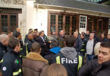 FBU General Secretary MATT WRACK speaking to firefighters outside Euston fire station at the start of their strike last Saturday