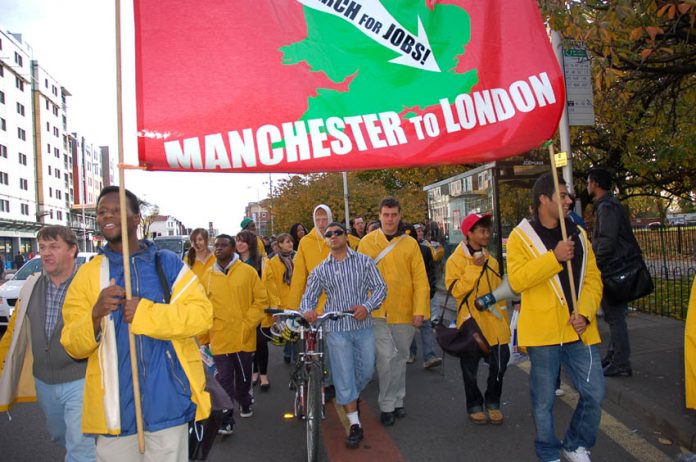 ‘YS March for Jobs’ on its way through Rushholme, Manchester on Saturday