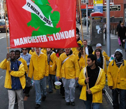 The YS March for Jobs from Manchester to London . . . was cheered by youth at Stockport college yesterday