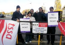 Official TSSA picket at Rayners Lane yesterday where it was pointed out that the safety of passengers was the big issue