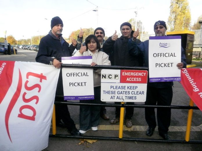 Official TSSA picket at Rayners Lane yesterday where it was pointed out that the safety of passengers was the big issue
