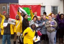 An enthusiastic welcome for the marchers when they arrived in Glossop