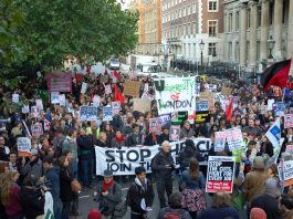 Students assemble for the march on October 20 after the coalition’s cuts policies were announced