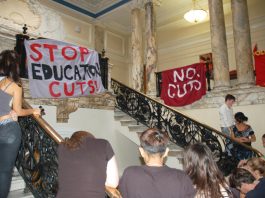 Goldsmiths students said they were fighting to stop the cuts to university funding and against the Tory-LibDem plans for £9,000 a year fees