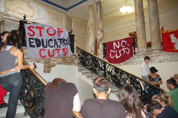 Goldsmiths students said they were fighting to stop the cuts to university funding and against the Tory-LibDem plans for £9,000 a year fees