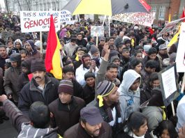 Over 100,000 exiled tamils took to the streets of London with their families and supporters as Sri Lanka’s army attacked the Tamil homelands in northern Sri Lanka massacring people