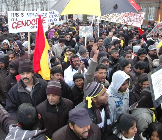 Over 100,000 exiled tamils took to the streets of London with their families and supporters as Sri Lanka’s army attacked the Tamil homelands in northern Sri Lanka massacring people
