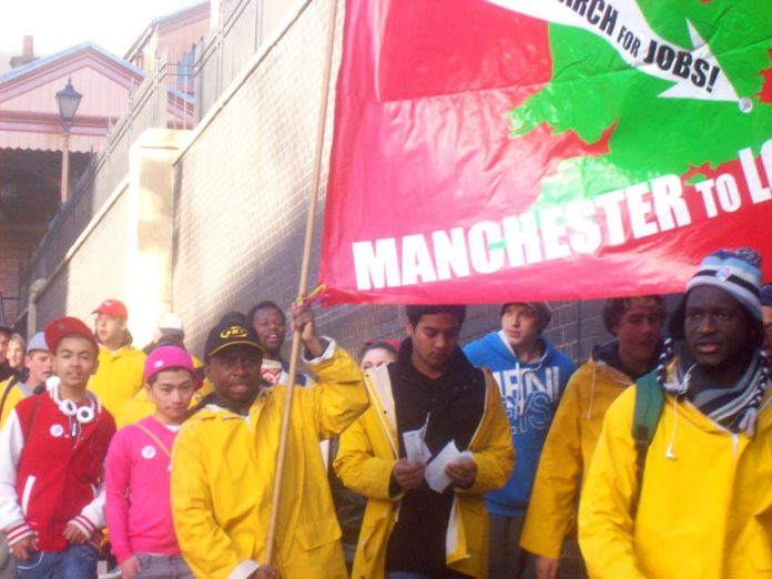 Young Socialist marchers making their way out of Birmingham on Saturday