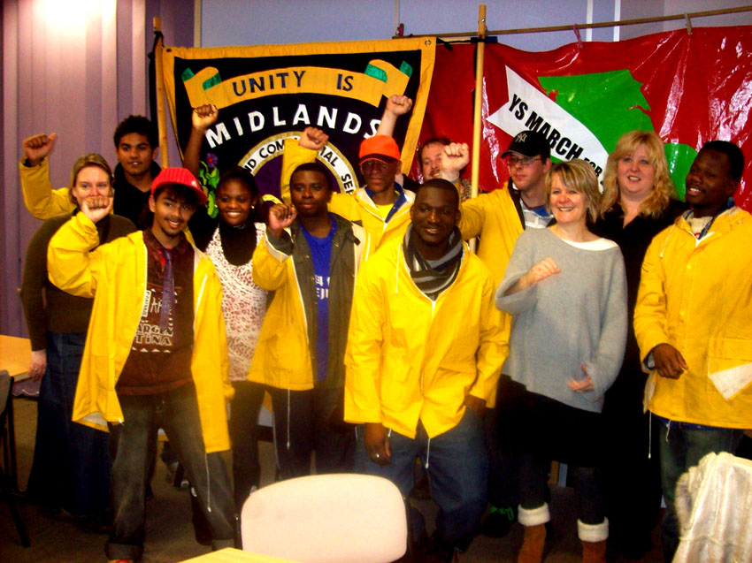 Young Socialist marchers got a great welcome from PCS members all over the Midlands