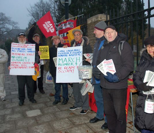Yesterday’s picket at Chase Farm Hospital making the point that Enfield residents are ready to occupy their hospital to keep it open