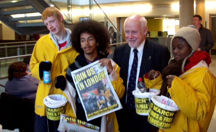 Marchers with Luton MP KELVIN HOPKINS who voted against tuition fees in Parliament in 1997