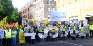 Irish Congress of trade Unions demonstration in Dublin in September highlighting the 455,000 unemployed – set for a massive increase with the austerity budget