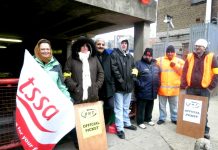 RMT and TSSA strikers on the picket line at Harrow on-the-Hill yesterday morning