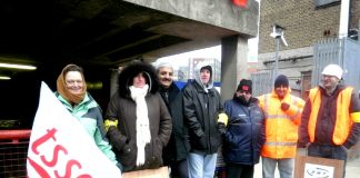 RMT and TSSA strikers on the picket line at Harrow on-the-Hill yesterday morning