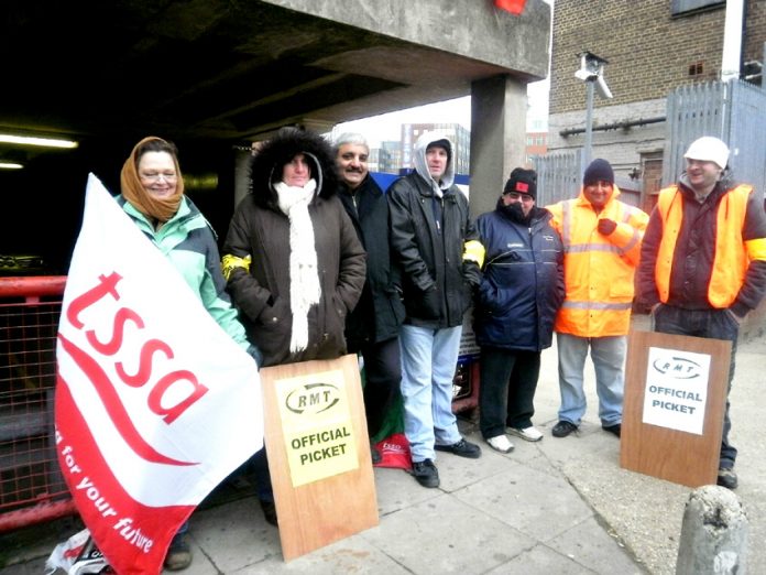 RMT and TSSA strikers on the picket line at Harrow on-the-Hill yesterday morning