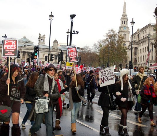 Students take their protest down Whitehall before the march began