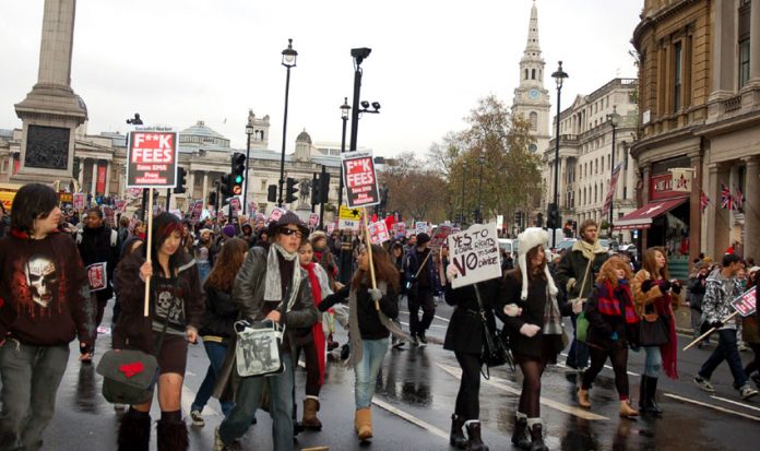 Students take their protest down Whitehall before the march began