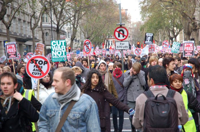 After bursting through police lines students took over the whole of Kingsway in Holborn yesterday