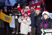 Christmas picket enthusiastically showing its determination to keep Chase Farm Hospital open