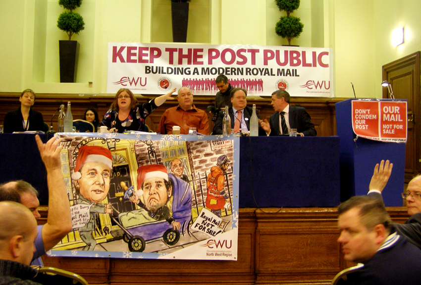 Platform of the ‘Keep the Post Public’ rally on Wednesday