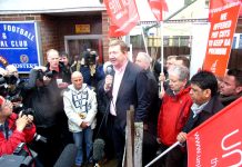 Unite leader LEN McCLUSKEY addressing striking BA cabin crew earlier this year