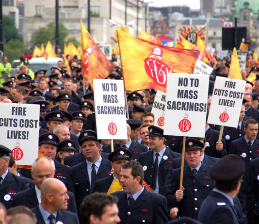 FBU demonstration in London on September 16 against fire service cuts