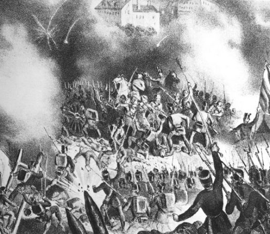 Hungarian revolutionary troops capture the bastion in Buda on May 21, 1849