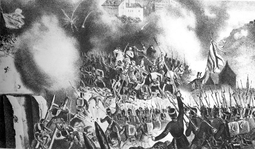 Hungarian revolutionary troops capture the bastion in Buda on May 21, 1849