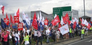 British Airways cabin crew march at Heathrow last June during their strike action in defence of jobs and conditions