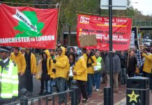 The YS March for Jobs called for a General Strike to bring down the coalition as it marched through east London on Sunday November 21