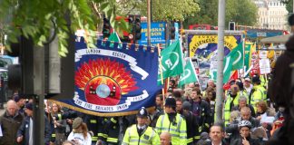 A section of the RMT demonstration to the TUC on October 23 last year demanding action against the coalition government’s cuts