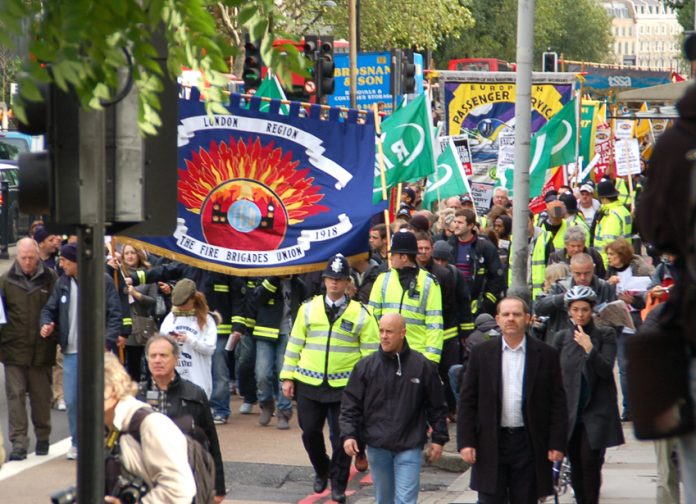 A section of the RMT demonstration to the TUC on October 23 last year demanding action against the coalition government’s cuts