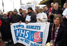 Protest in Tower Hamlets against the privatisation of GP surgeries