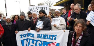Protest in Tower Hamlets against the privatisation of GP surgeries