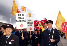 London firefighters marching in September last year in defence of their jobs