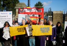 The North-East London Council of Action picketing yesterday morning to keep Chase Farm Hospital open