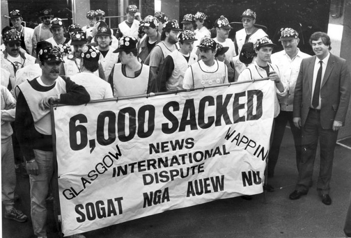 Print workers organised a march from Glasgow to London launched on April 5th, 1986 to defend their jobs