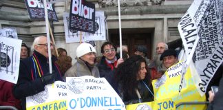 Part of the hundreds protesting outside the Chilcot Inquiry yesterday demanding that Blair’s notes be released