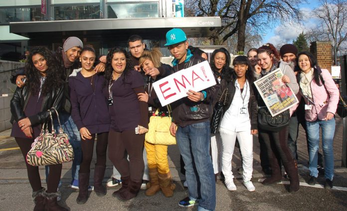 Students at Tottenham College demonstrate on January 18 against the stopping of their Education Maintainence Allowance