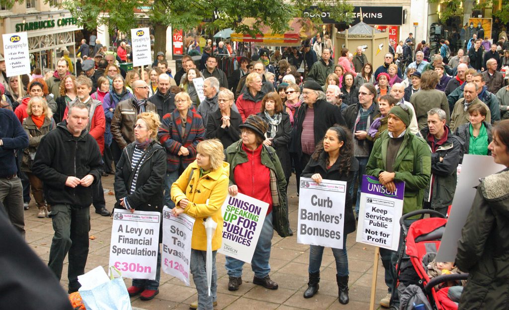 Workers in Norwich rally against the coalition’s cuts – they are demanding that the TUC take action against the government