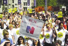 Members of the Royal College of Nursing (RCN) rallying in Westminster, demanding ‘Reject Cuts Now’