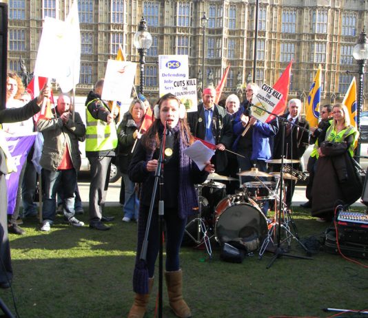 Trade unionists, community groups and musicians rallied outside parliament yesterday against the abolition of public bodies