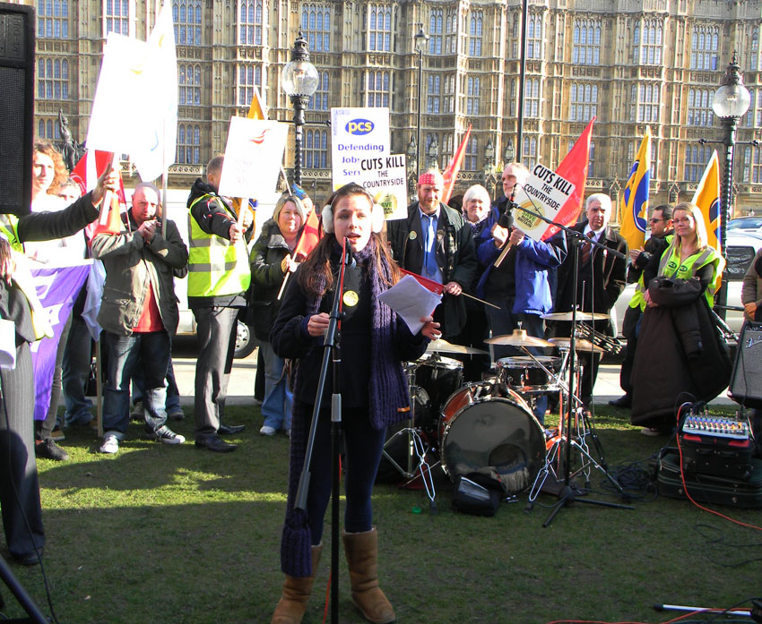 Trade unionists, community groups and musicians rallied outside parliament yesterday against the abolition of public bodies
