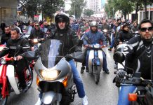 Greek transport workers demonstration led by a cavalcade of 200 motorcyclists in Athens