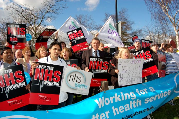 Unison leader DAVE PRENTIS at a ‘Keep the NHS Working’ rally in Kingston in 2007