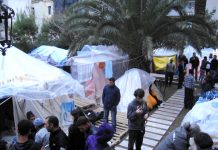 Tents in Athens where the hunger strikers are living