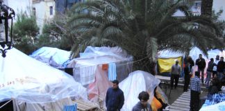 Tents in Athens where the hunger strikers are living