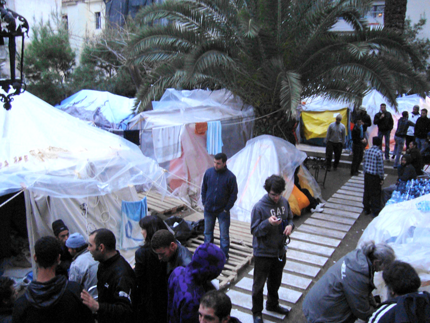 Tents in Athens where the hunger strikers are living
