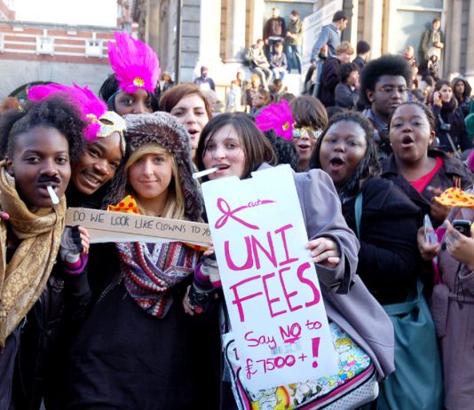 Students demonstrating in London against £9,000 tuition fees